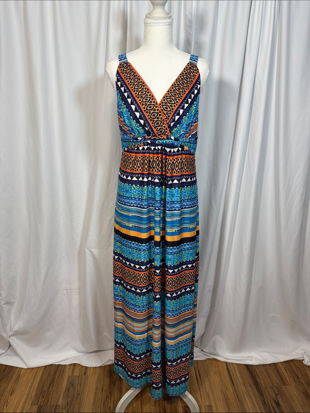 JohnPaulRichard Blue & Orange Printed Maxi Dress